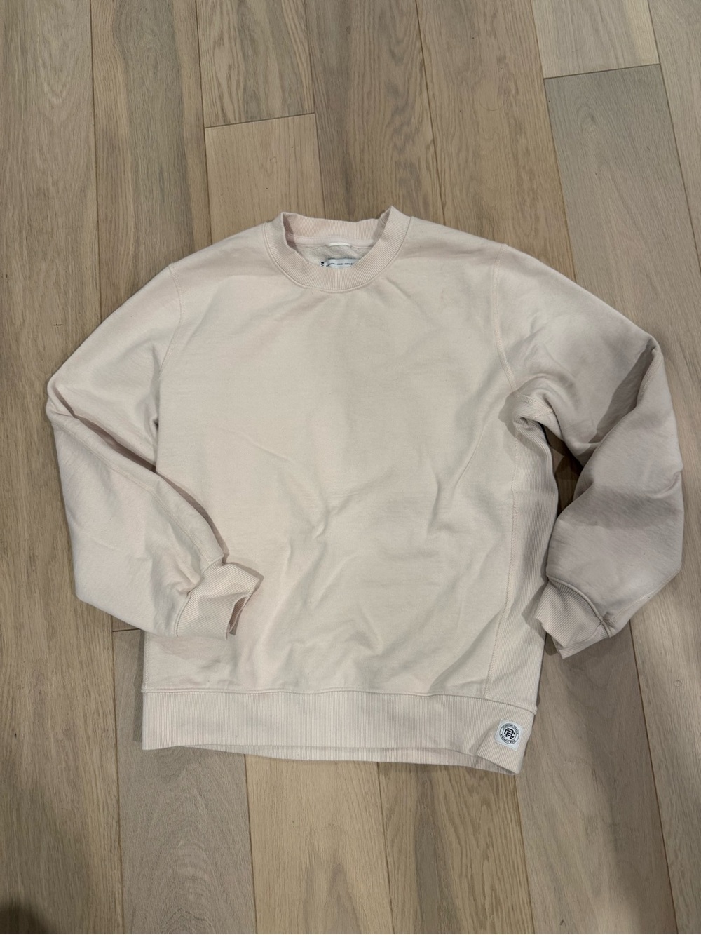 Men’s (but a unisex item) Reigning Champ Crewneck Sweatshirt in Pale Pink